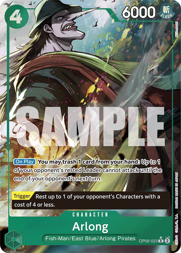 Arlong OP06-023, the R printing from OP-06 of the One Piece Card Game