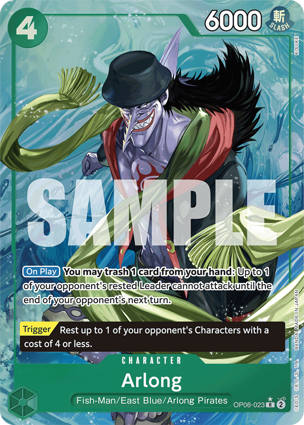 Arlong OP06-023, the R printing from OP-06 of the One Piece Card Game