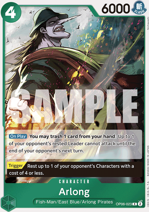 Arlong OP06-023, the R printing from OP-06 of the One Piece Card Game