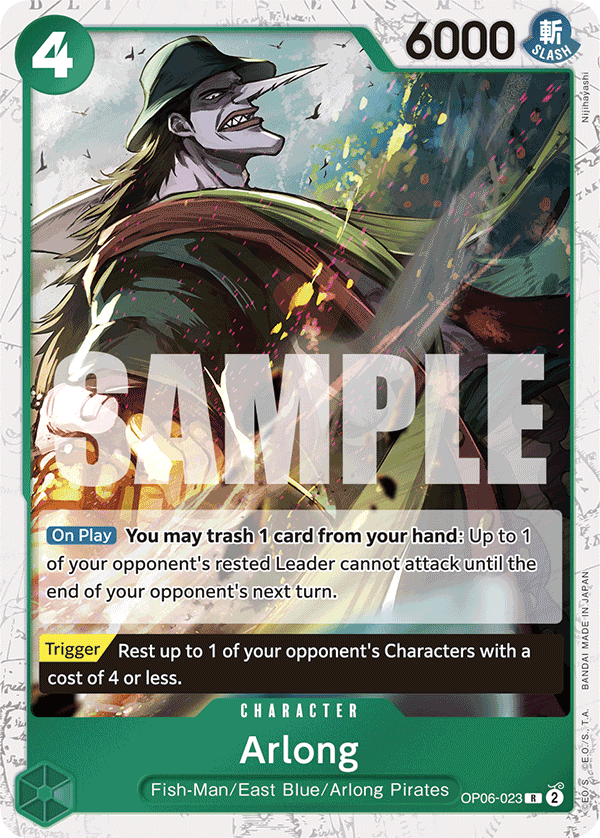 Arlong OP06-023, the R printing from OP-06 of the One Piece Card Game