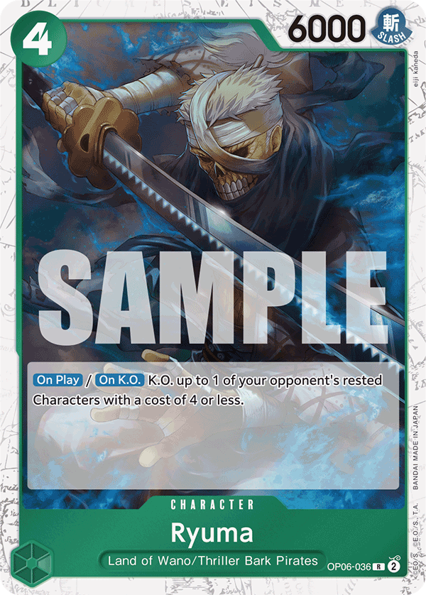 Ryuma OP06-036, the R printing from OP-06 of the One Piece Card Game