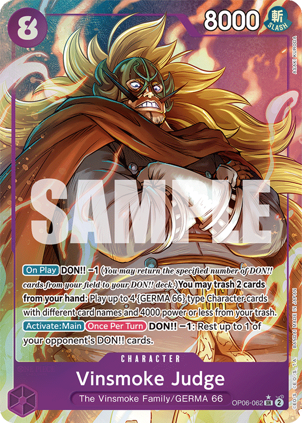 Vinsmoke Judge OP06-062, the SR printing from OP-06 of the One Piece Card Game