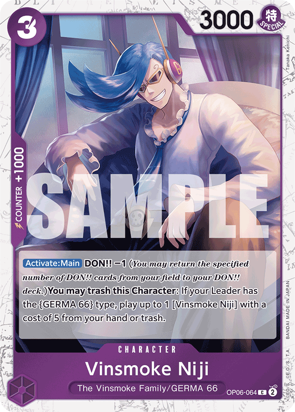 Vinsmoke Niji OP06-064, the C printing from OP-06 of the One Piece Card Game