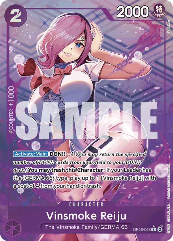 Vinsmoke Reiju OP06-068, the C printing from OP-06 of the One Piece Card Game