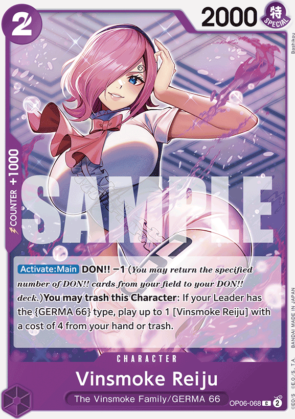 Vinsmoke Reiju OP06-068, the C printing from OP-06 of the One Piece Card Game