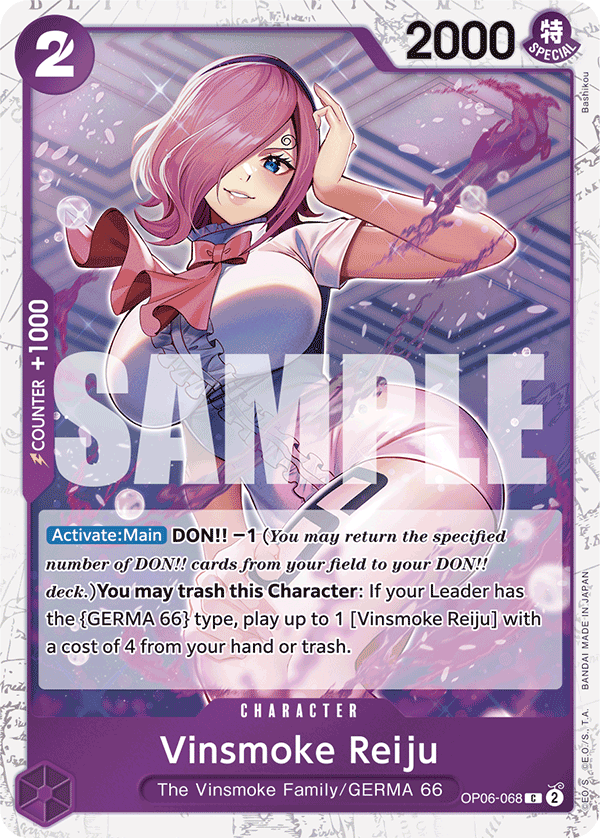 Vinsmoke Reiju OP06-068, the C printing from OP-06 of the One Piece Card Game