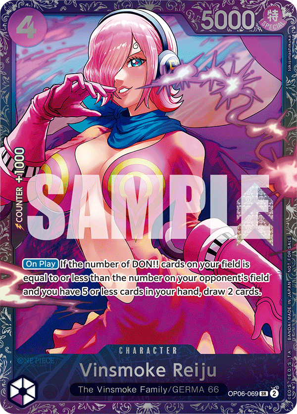 Vinsmoke Reiju OP06-069, the SR printing from OP-06 of the One Piece Card Game