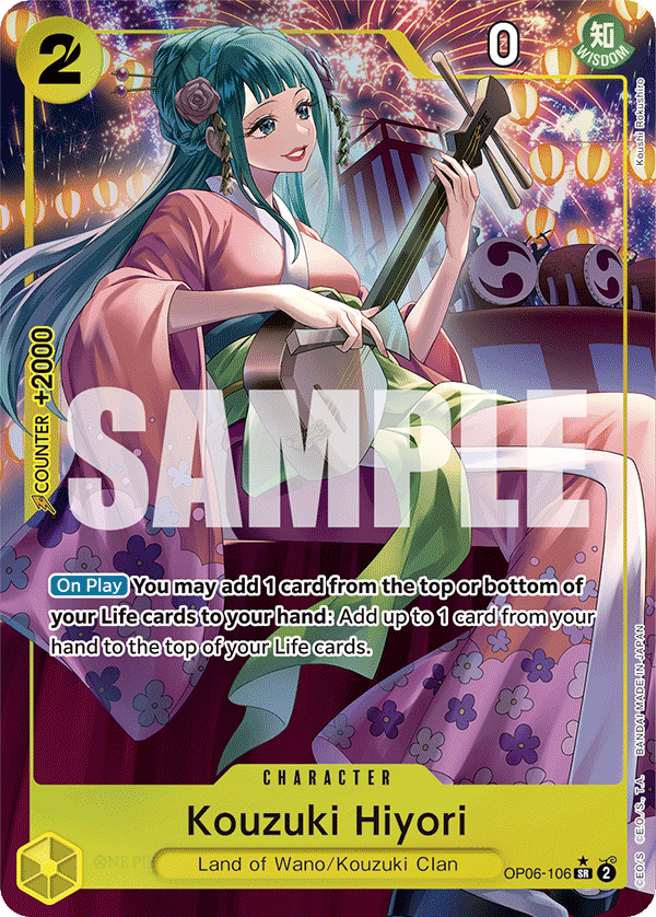 Kouzuki Hiyori OP06-106, the SR printing from OP-06 of the One Piece Card Game