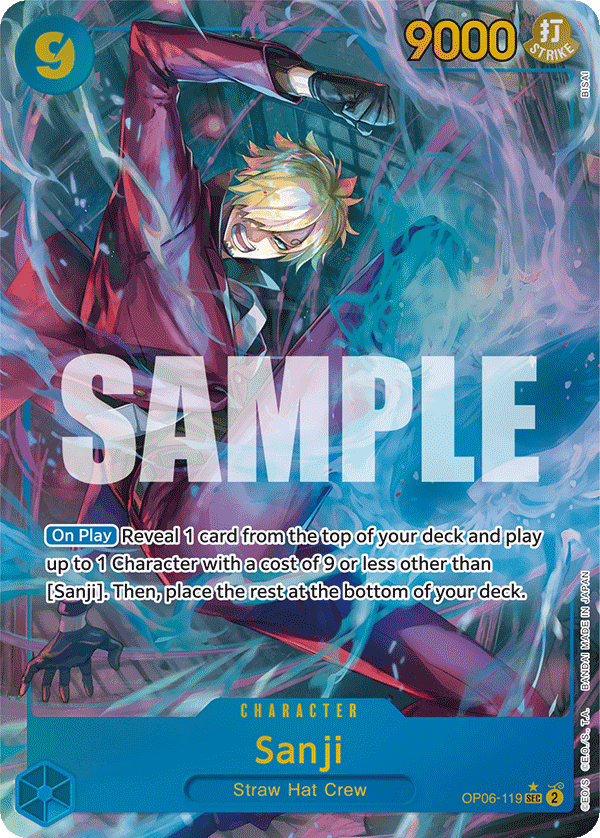 Sanji OP06-119, the SEC printing from OP-06 of the One Piece Card Game