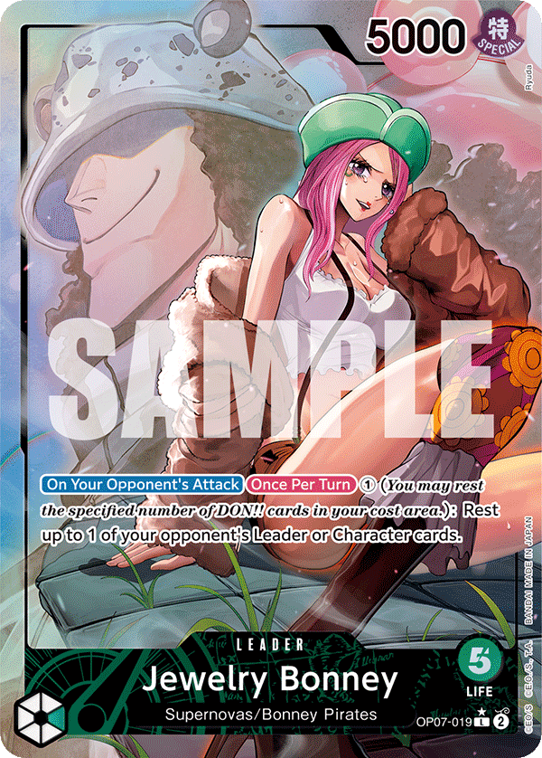 Jewelry Bonney OP07-019, the L printing from OP-07 of the One Piece Card Game
