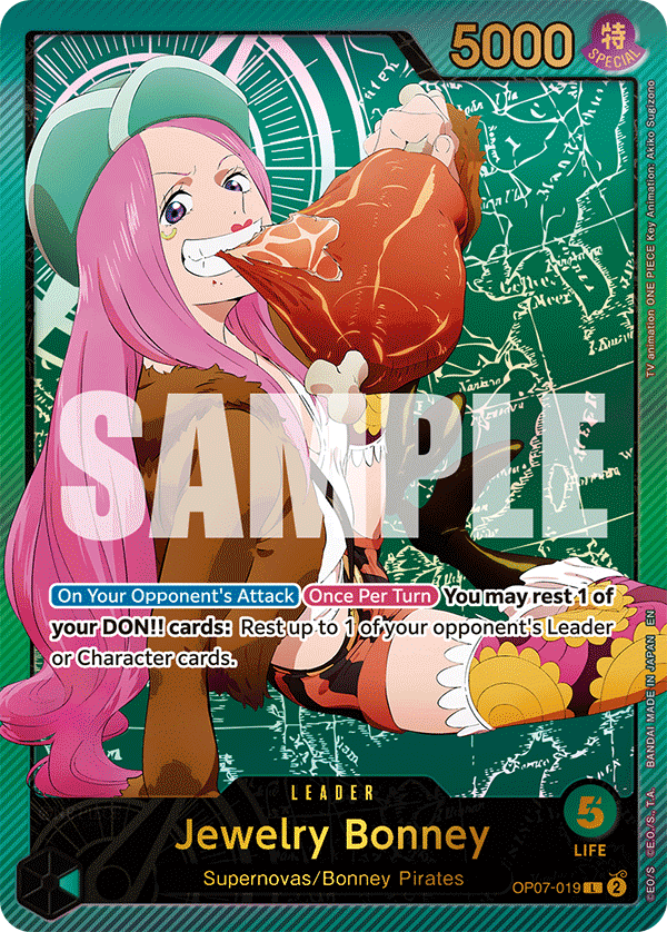 Jewelry Bonney OP07-019, the L printing from OP-07 of the One Piece Card Game