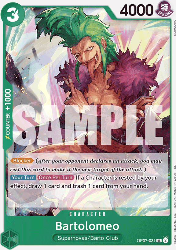 Bartolomeo OP07-031, the UC printing from OP-07 of the One Piece Card Game