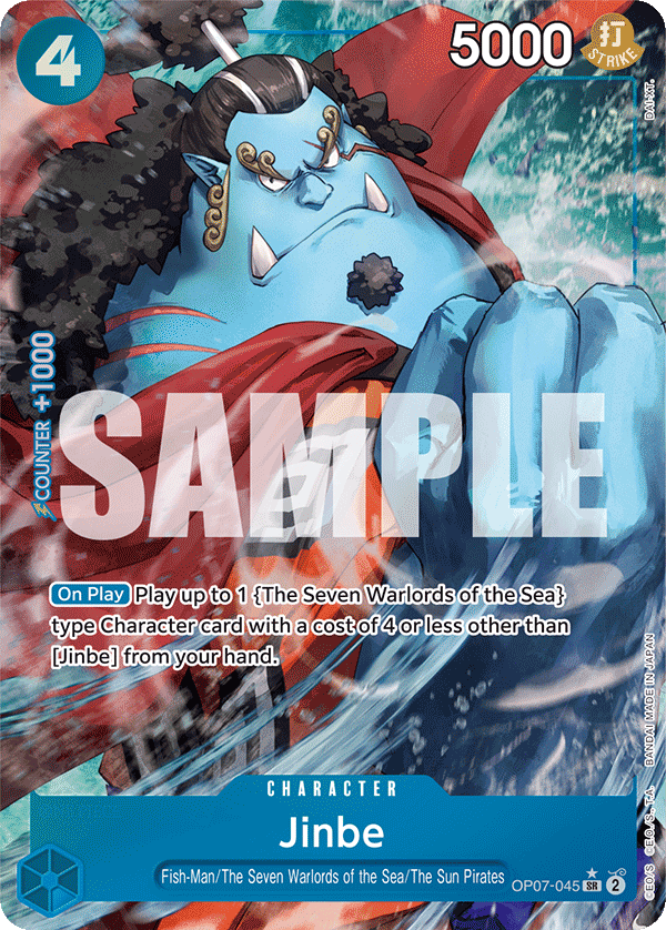 Jinbe OP07-045, the SR printing from OP-07 of the One Piece Card Game