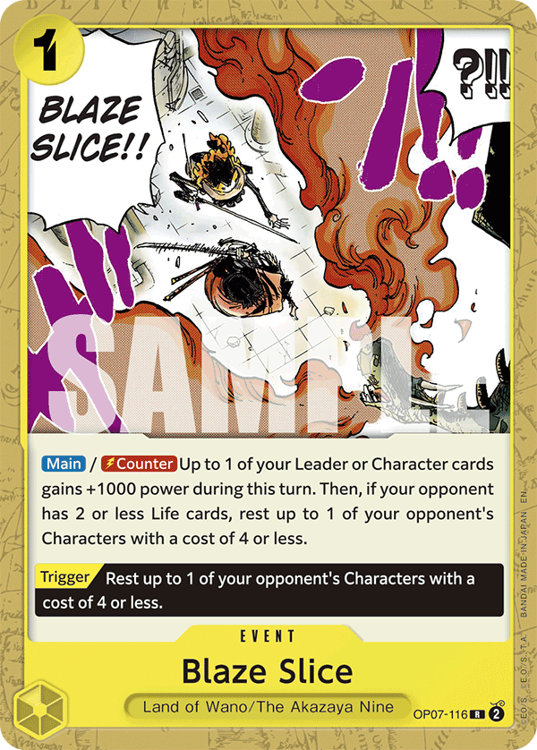 Blaze Slice OP07-116, the R printing from OP-07 of the One Piece Card Game