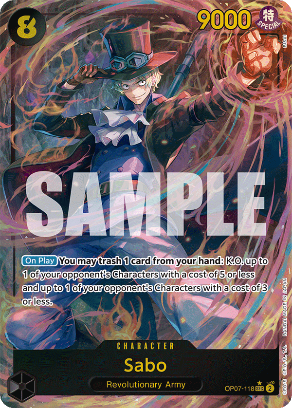Sabo OP07-118, the SEC printing from OP-07 of the One Piece Card Game
