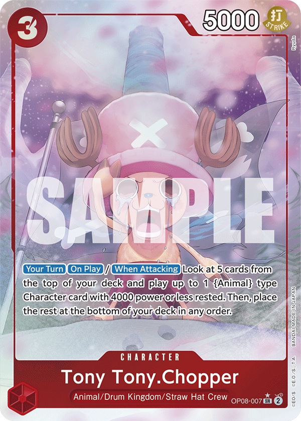 Tony Tony.Chopper OP08-007, the SR printing from OP-08 of the One Piece Card Game