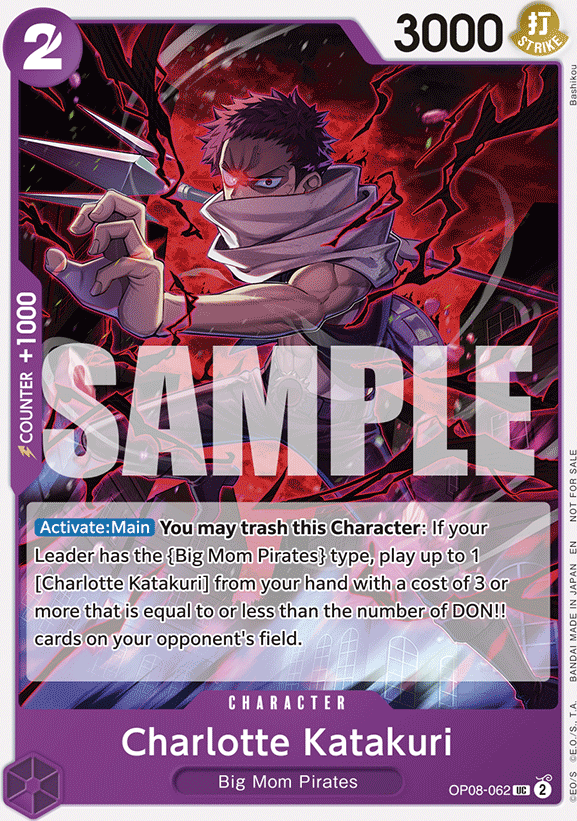 Charlotte Katakuri OP08-062, the UC printing from OP-08 of the One Piece Card Game