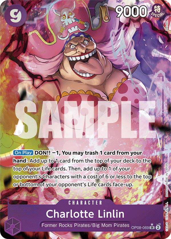 Charlotte Linlin OP08-069, the SR printing from OP-08 of the One Piece Card Game