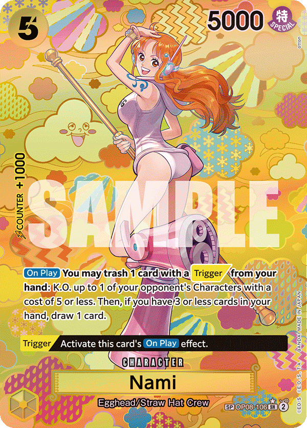 Nami OP08-106, the SP printing from OP-08 of the One Piece Card Game