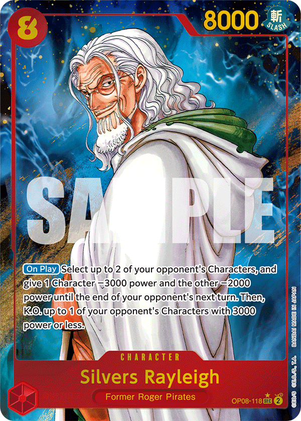 Silvers Rayleigh OP08-118, the SEC printing from OP-08 of the One Piece Card Game
