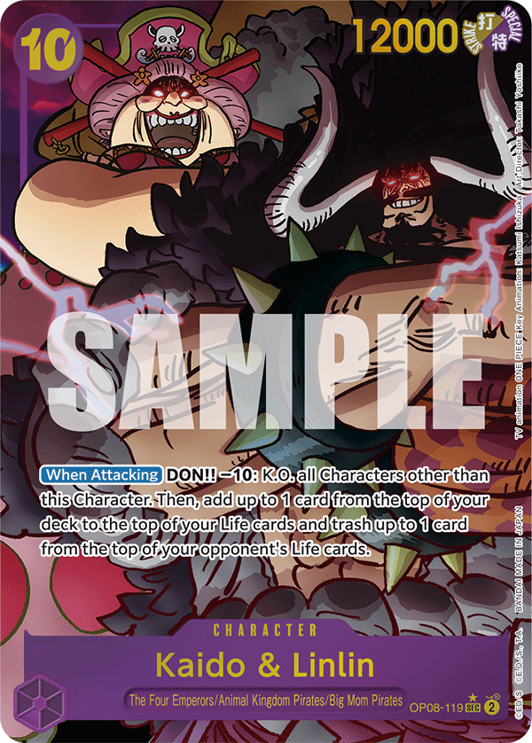 Kaido & Linlin OP08-119, the SEC printing from OP-08 of the One Piece Card Game