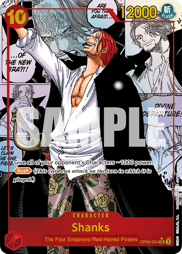 Shanks OP09-004, the Manga printing from OP-09 of the One Piece Card Game