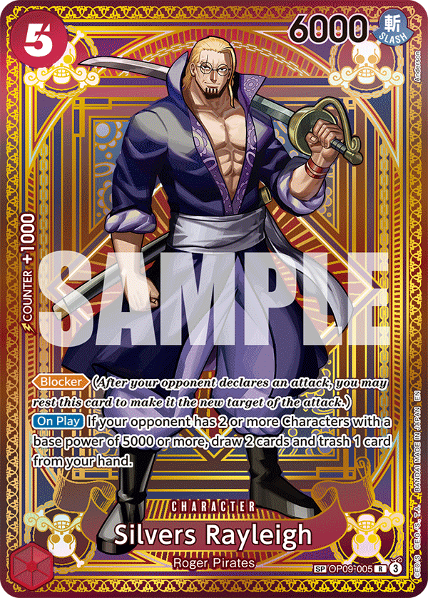 Silvers Rayleigh OP09-005, the SP printing from OP-09 of the One Piece Card Game