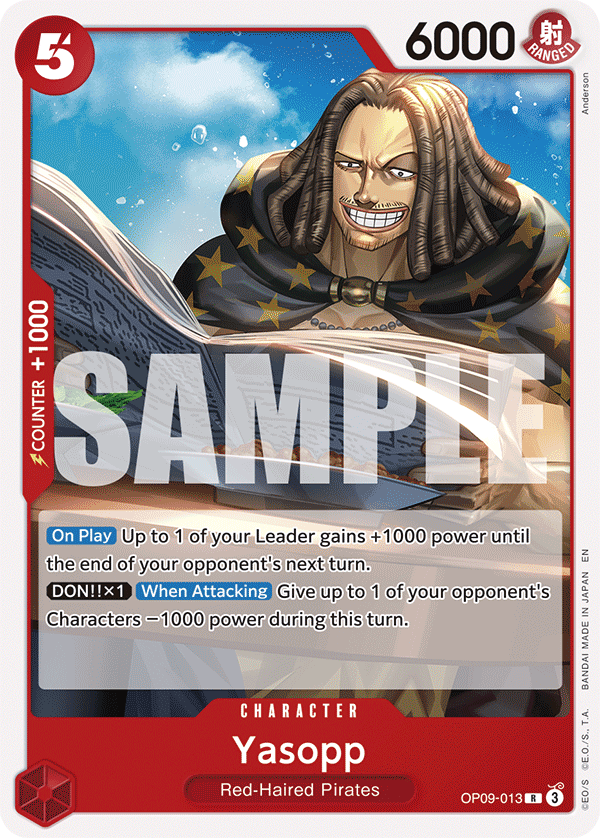 Yasopp OP09-013, the R printing from OP-09 of the One Piece Card Game