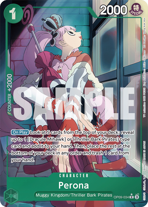 Perona OP09-034, the R printing from OP-09 of the One Piece Card Game