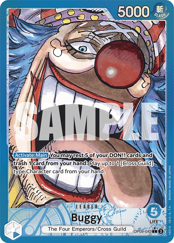 Buggy OP09-042, the L printing from OP-09 of the One Piece Card Game