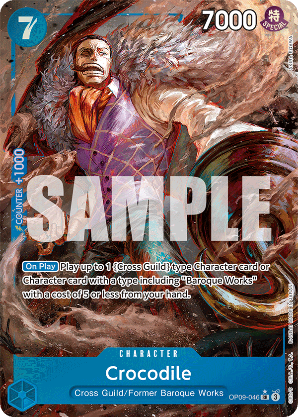 Crocodile OP09-046, the SR printing from OP-09 of the One Piece Card Game