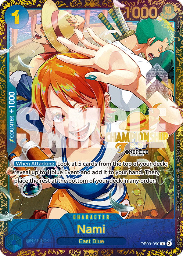 Nami OP09-050, the R printing from OP-09 of the One Piece Card Game