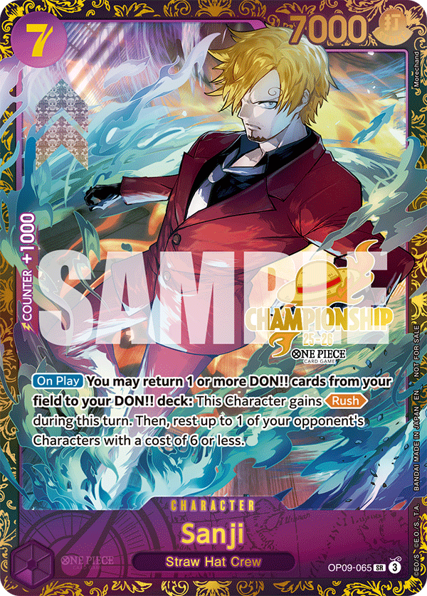 Sanji OP09-065, the SR printing from OP-09 of the One Piece Card Game