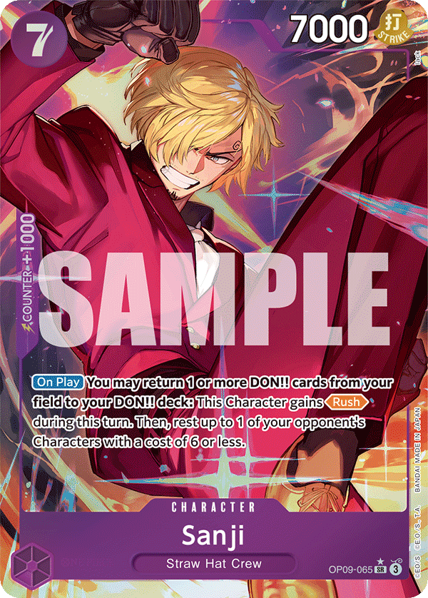 Sanji OP09-065, the SR printing from OP-09 of the One Piece Card Game