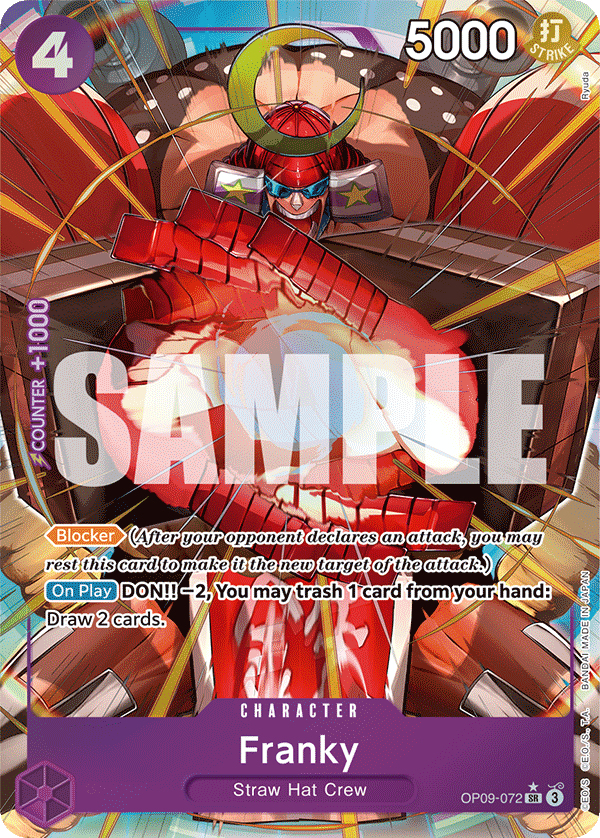 Franky OP09-072, the SR printing from OP-09 of the One Piece Card Game
