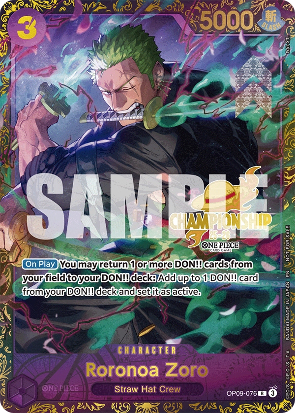Roronoa Zoro OP09-076, the R printing from OP-09 of the One Piece Card Game