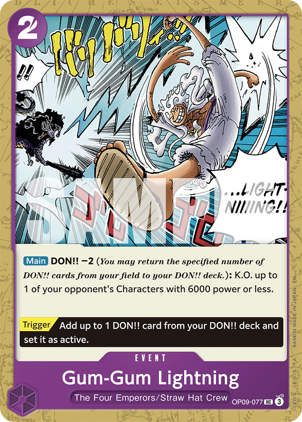 Gum-Gum Lightning OP09-077, the UC printing from OP-09 of the One Piece Card Game