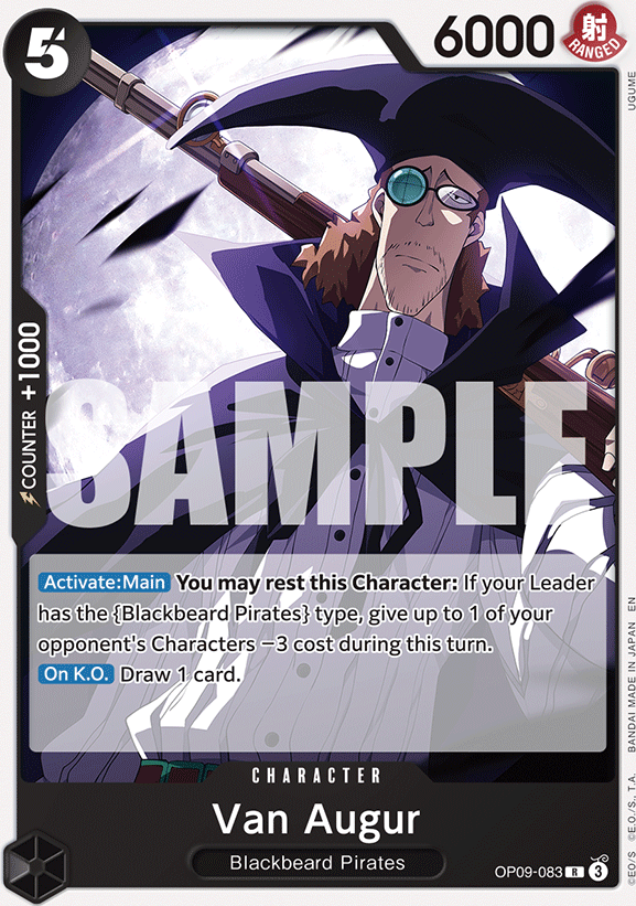 Van Augur OP09-083, the R printing from OP-09 of the One Piece Card Game