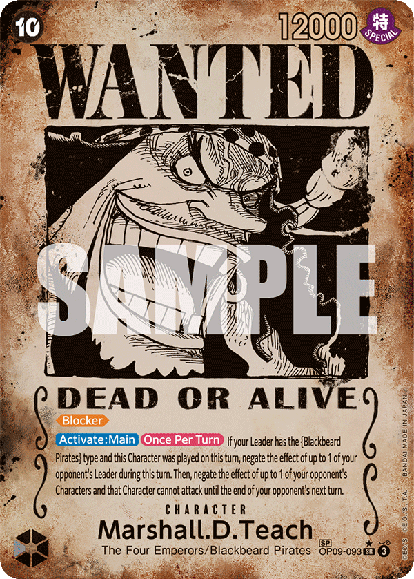 Marshall.D.Teach OP09-093, the SP printing from OP-09 of the One Piece Card Game