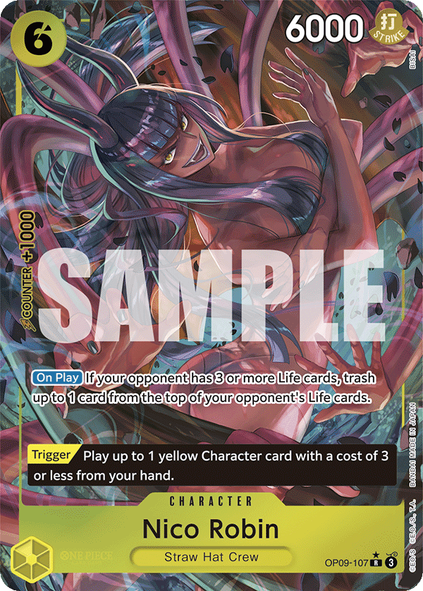 Nico Robin OP09-107, the R printing from OP-09 of the One Piece Card Game