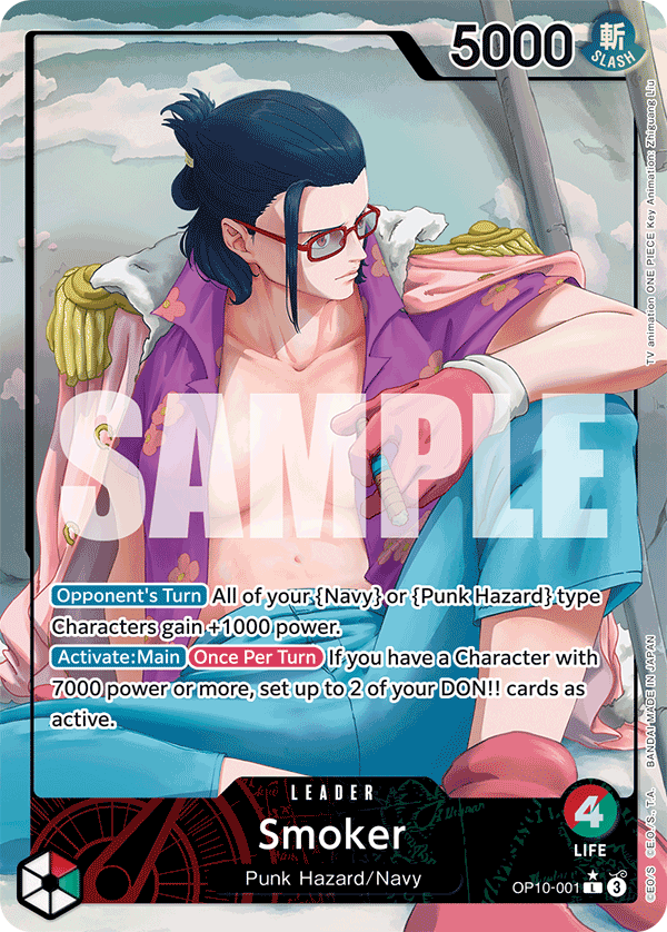 Smoker OP10-001, the L printing from OP-10 of the One Piece Card Game