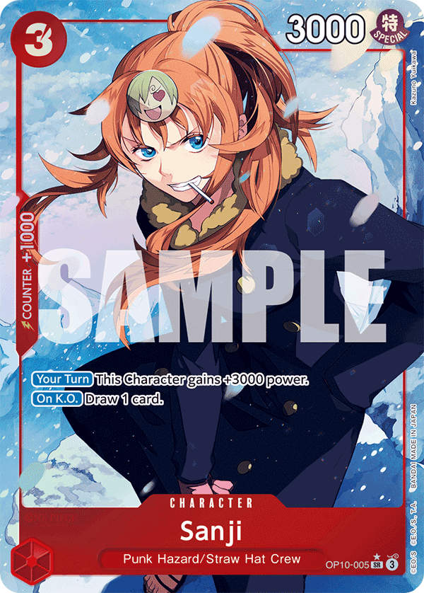 Sanji OP10-005, the SR printing from OP-10 of the One Piece Card Game