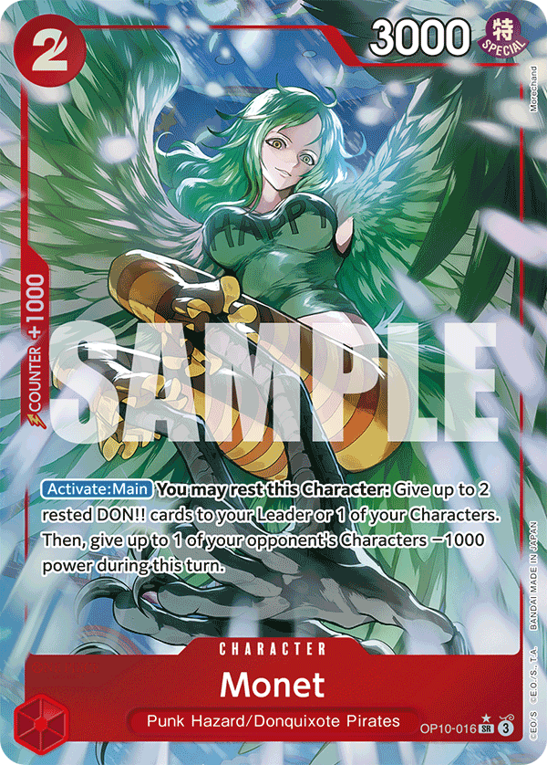 Monet OP10-016, the SR printing from OP-10 of the One Piece Card Game