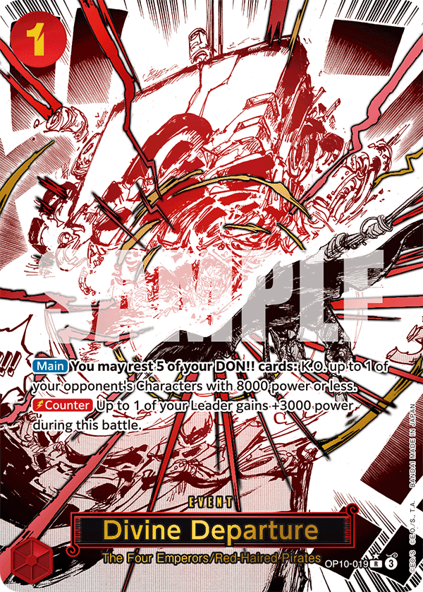 Divine Departure OP10-019, the R printing from OP-10 of the One Piece Card Game