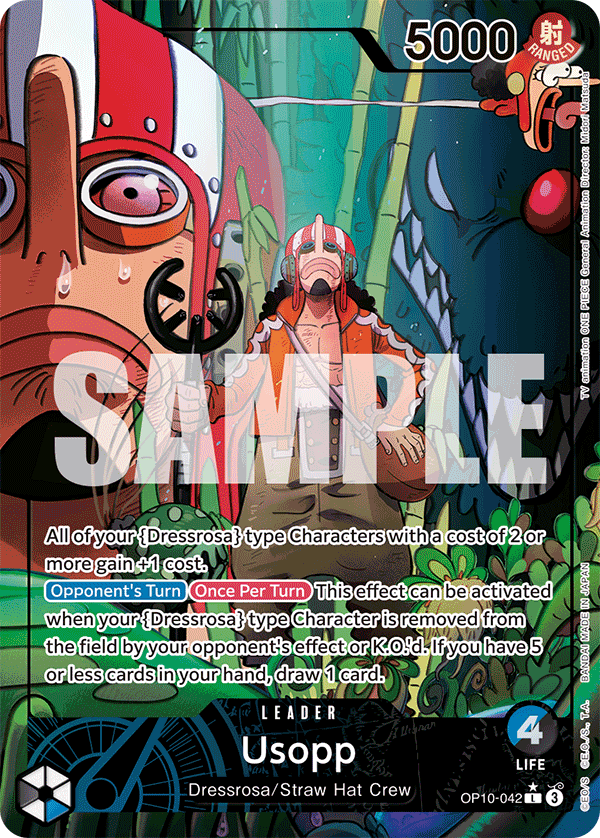 Usopp OP10-042, the L printing from OP-10 of the One Piece Card Game