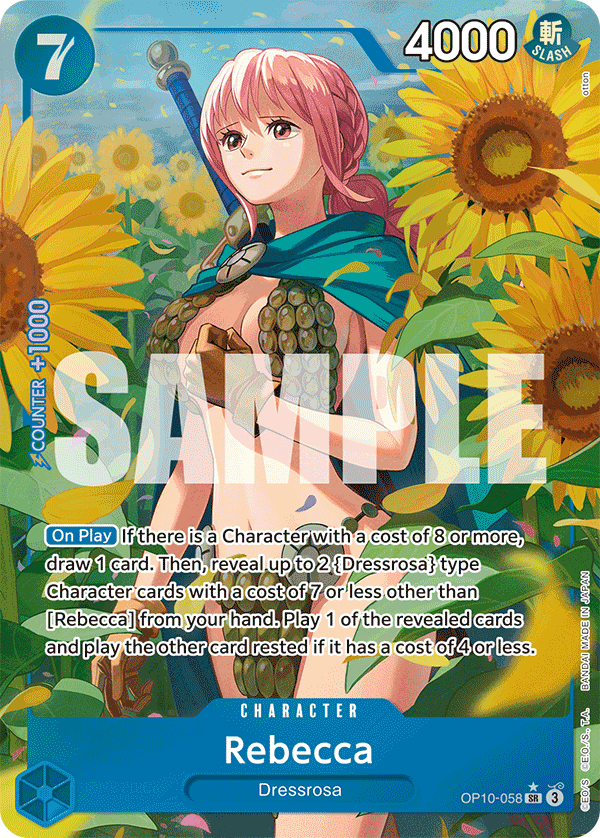 Rebecca OP10-058, the SR printing from OP-10 of the One Piece Card Game