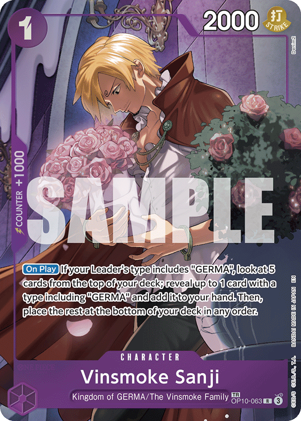 Vinsmoke Sanji OP10-063, the TR printing from OP-10 of the One Piece Card Game
