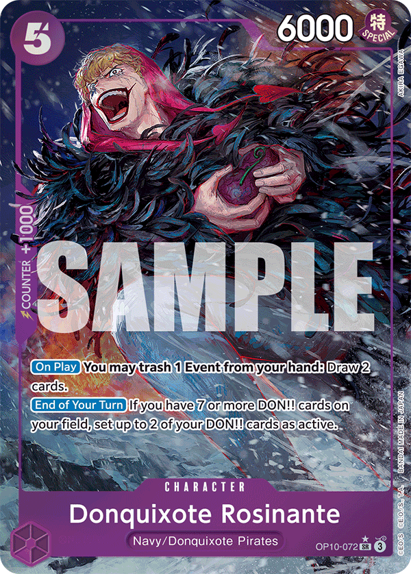 Donquixote Rosinante OP10-072, the SR printing from OP-10 of the One Piece Card Game