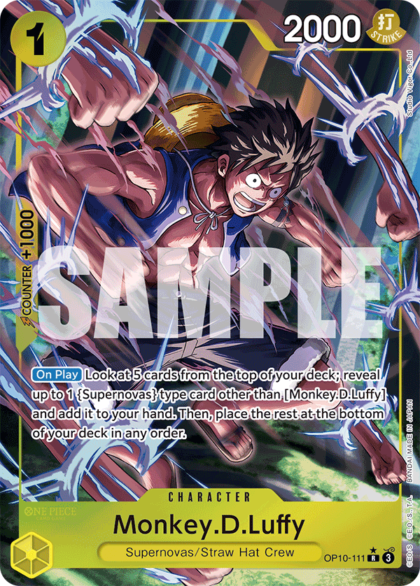 Monkey D. Luffy OP10-111, the R printing from OP-10 of the One Piece Card Game