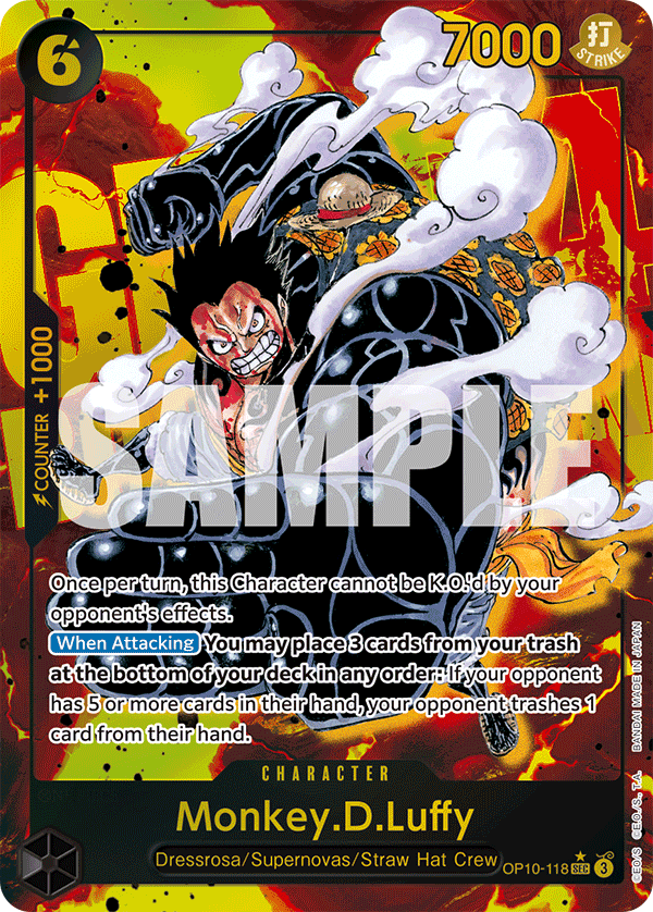 Monkey D. Luffy OP10-118, the SEC printing from OP-10 of the One Piece Card Game